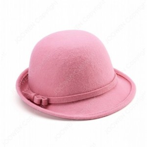 Fedoras Women's 100% Wool Felt Round Top Cloche Hat Fedoras Trilby with Bow Band - Pink - C112ODR5VJC $75.28