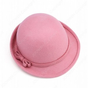 Fedoras Women's 100% Wool Felt Round Top Cloche Hat Fedoras Trilby with Bow Band - Pink - C112ODR5VJC $75.28