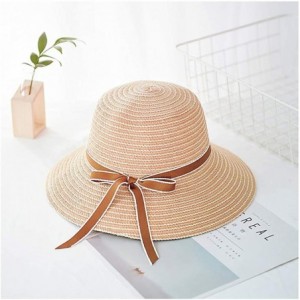 Sun Hats Girls Flower Straw Hat Large Brim Beachwear Sunhat Floral Tea Party Cap - Khaki G - CP193MADZWA $26.09