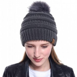 Skullies & Beanies Knit Beanie Skull Cap Thick Fleece Lined Soft & Warm Chunky Beanie Hats or Scarf for Women Daily - F - Dar...