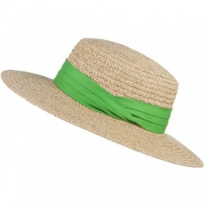 Sun Hats Women Straw Flat Top Boater Hat Braided Straw Wide Brim Summer Beach Cap Ribbon Straw Fedora Sun Hat - Beige 2 - C61...