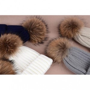 Skullies & Beanies Knit Hat for Womens Girls Fleece Winter Slouchy Beanie Hat with Real Raccon Fox Fur Pom Pom - Style02 Purp...