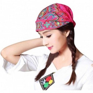 Skullies & Beanies Vintage Pleated Mexican Embroidery Flowers - Hot Pink - CY18AKK3ZSR $20.16