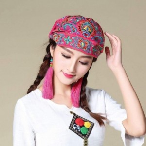 Skullies & Beanies Vintage Pleated Mexican Embroidery Flowers - Hot Pink - CY18AKK3ZSR $20.16