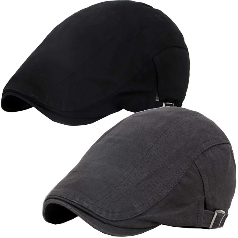 Newsboy Caps Mens Solid Beret Hat Plain Cabbie Classic Newsboy Flat Ivy Cap - 2pack-black/Dark Grey - CN18QIOKZ42 $24.11