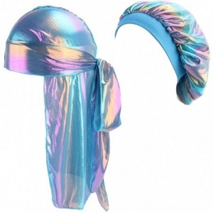 Skullies & Beanies Silky Durags Pack for Men Women Waves Satin Hair Bonnet Sleeping Hat Holographic Do Rags Set - A 1 - CW196...