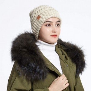 Skullies & Beanies Women's Ponytail Messy Bun Cotton Beanie Winter Warm Stretch Cable Hat Thick Knit Cuff Skull Cap - A5-beig...