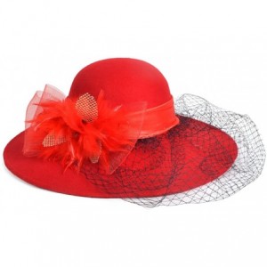 Fedoras Women's Fascinator Wool Felt Hat Cocktail Party Wedding Fedora Hats - Red - CT12MCGGE01 $55.90