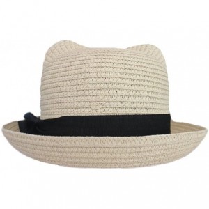 Sun Hats Women Vintage Cat Ear Bowler Straw Hat Sun Summer Beach Roll-up Bowknot Cap Hat Biege - CS12DOGX0N7 $19.17