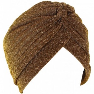 Skullies & Beanies Shiny Turban Hat Headwraps Twist Pleated Hair Wrap Stretch Turban - Gold Paillette - CM18ARMXLYC $19.08