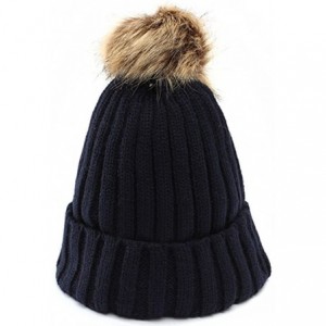 Skullies & Beanies Women's Pom Knit Cuffed Winter Beanie Ski Hat Cap - Black - C211PYS73NR $19.59