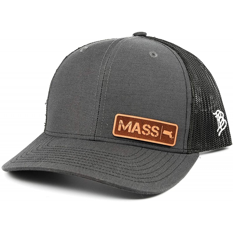Baseball Caps Massachusetts Native' Leather Patch Hat Curved Trucker- OSFA/Charcoal - CZ18LSM268E $47.23