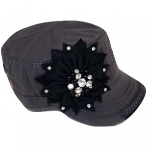Baseball Caps Womens Rhinestone Fabric Flower Military Cadet Hat - Grey - CU12510WJ27 $78.29