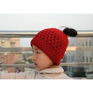 Skullies & Beanies Messy Bun Hats Ponytail Beanie Homemade Chirstmas Gifts - Red - CH12NUDE89E $30.50
