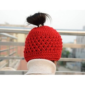 Skullies & Beanies Messy Bun Hats Ponytail Beanie Homemade Chirstmas Gifts - Red - CH12NUDE89E $30.50