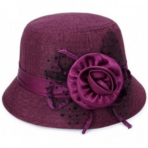Fedoras Women's Retro Ribbon Flower Bow Solid Color Fedora Bowler Hat Caps - Purple - CL19233OY9Y $17.55