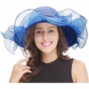 Sun Hats Women Church Hats Ruffles Brim Kentucky Derby Hats Floral Bridal Cap Sun Hat - Navy - C918RY5W004 $24.42
