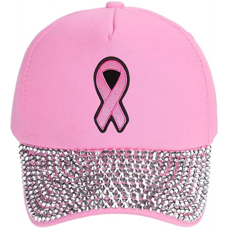 Baseball Caps Hat - Women's Adjustable Cap - Breast Cancer Awareness - Pink Rhinestone - CR18I5LT2D8 $51.17