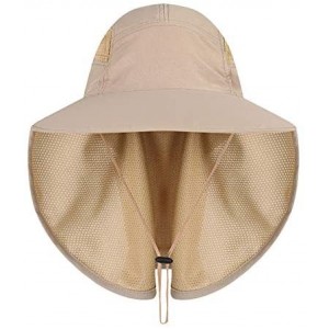Sun Hats Outdoor Sun Hat Men Women Flap Fishing Hat Neck Face Cover Mesh Bucket Hat UPF 50+ - Beige - CX18UUWOHE5 $25.44