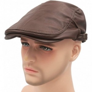 Newsboy Caps Classic Buckle PU Leather Newsboy Cap Driving Flat Cabby Ivy Beret Hat - Brown - C4182E4M2X0 $28.00