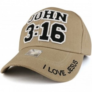 Baseball Caps John 3-16 I Love Jesus 3D Embroidered Christian Structured Baseball Cap - Khaki - CZ185CGDIIZ $38.11