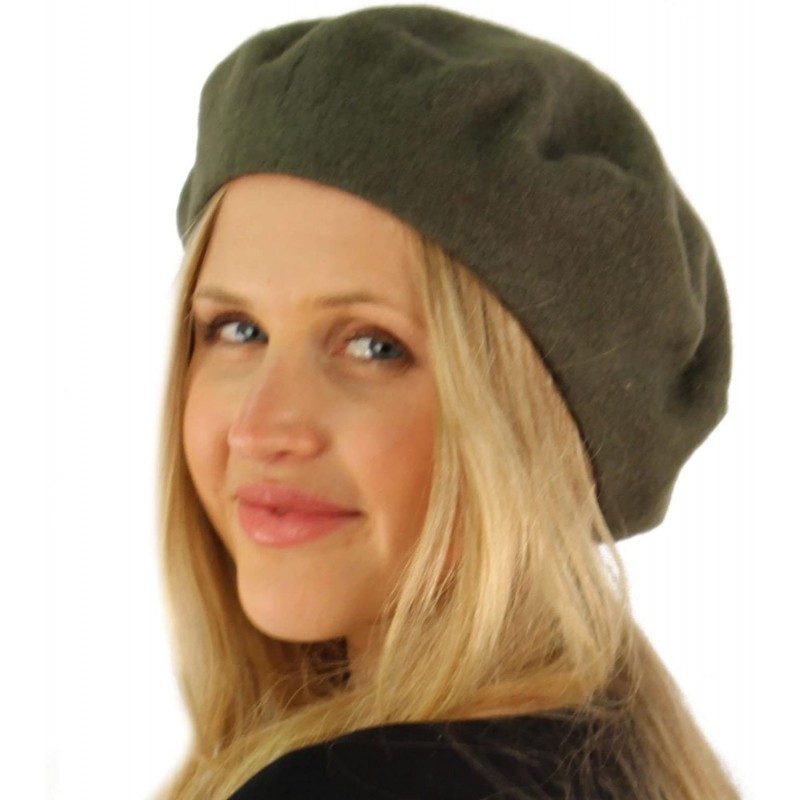 Berets Classic Winter 100% Wool Warm French Art Basque Beret Tam Beanie Hat Cap - Olive - CA11P28VC09 $22.74