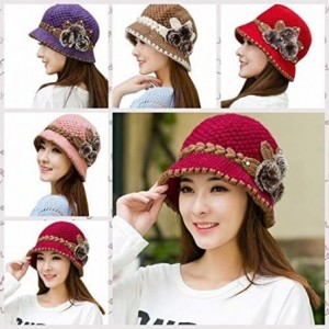 Headbands Malbaba Women Winter Warm Floral Cap Knitted Hat Beret Baggy Beanie Hat Casual Retro Beret Slouch Ski Cap - Red - C...