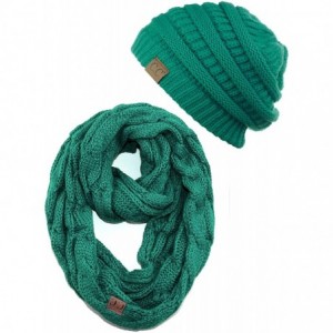 Skullies & Beanies Unisex Soft Stretch Chunky Cable Knit Beanie and Infinity Loop Scarf Set - Sea Green - CP18KIIQZ5G $43.52