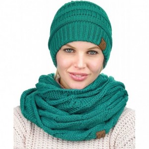 Skullies & Beanies Unisex Soft Stretch Chunky Cable Knit Beanie and Infinity Loop Scarf Set - Sea Green - CP18KIIQZ5G $43.52