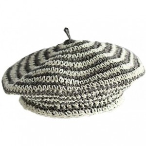 Berets Straw Beret Summer French Beret Hats for Women Artist Crochet Beret - Striped - C51906UCGLX $32.90