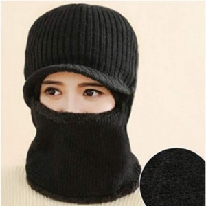 Skullies & Beanies Winter Tuque Knit Visor Beanie Hat Fleece Face Mask Neck Warmer XZX0070 - Black - CR1927DXQ7H $30.83