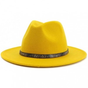 Fedoras Men & Women's Wide Brim Fedora Hat with Band Unisex Felt Panama Cap - Yellow - CX18R5OLHNZ $31.44