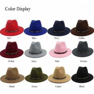 Fedoras Men & Women's Wide Brim Fedora Hat with Band Unisex Felt Panama Cap - Yellow - CX18R5OLHNZ $32.16