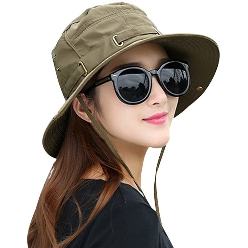 Sun Hats Summer Sun Men/Women Wide Brim UV Beach Caps Sports Fishing Hats - Army Green - CW1843S77H2 $25.71