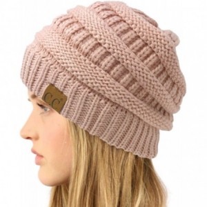 Skullies & Beanies Classic Winter Fall Trendy Chunky Stretchy Cable Knit Beanie Hat - Solid Rose - CI18Y7IRY9Q $19.37