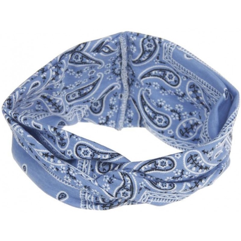 Headbands Women Yoga Sport Elastic Floral Hair Band Headband Turban Twisted Knotted (Blue) - Blue - C418E8X8AAZ $20.14