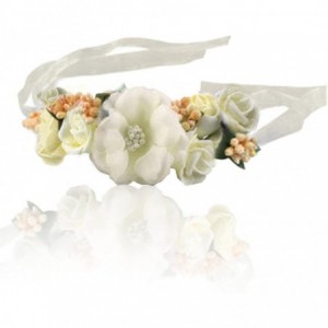 Headbands Flower Crown Wedding Hair Wreath Floral Headband Garland Wrist Band Set - Beige - C1185LZSL30 $47.91