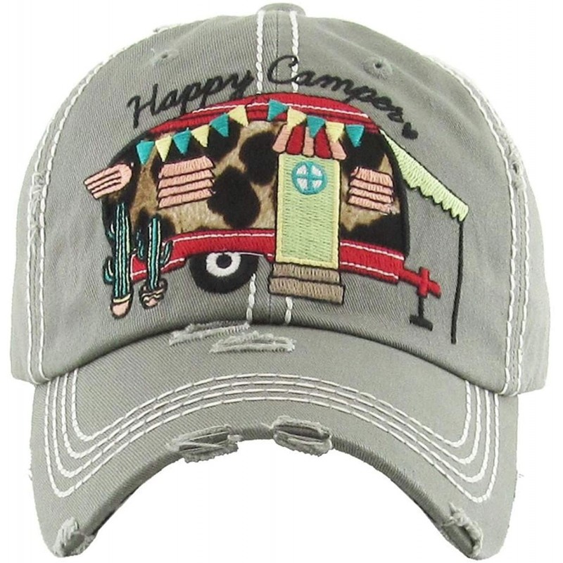 Baseball Caps Women's Happy Camper Leopard Vintage Baseball Hat Cap - Moss - CP18Y5C7KZZ $34.21