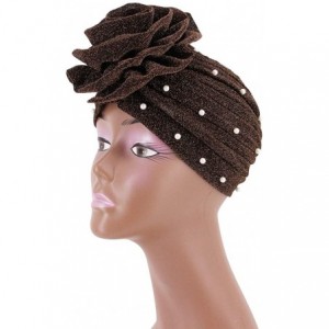 Skullies & Beanies African Printing Turban Cap Hairwrap Headwear Sleep Chemo Bonnet Hat Beanie for Women - Coffee Shiny Turba...