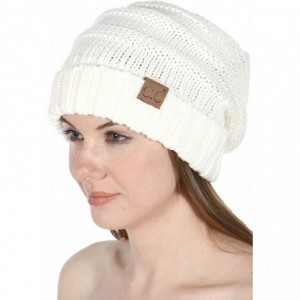 Skullies & Beanies Beanies for Women - Slouchy Knit Beanie hat for Women- Soft Warm Cable Winter Chunky Hats - Ivory - CA1868...