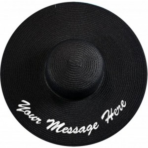 Sun Hats Custom Womens Floppy Sun Straw Hat - Embroider Your Own Words- Wide Brim - Black + Band - CS182XI85TC $77.44