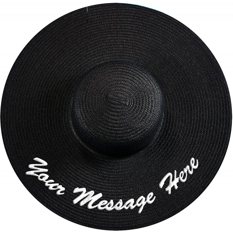 Sun Hats Custom Womens Floppy Sun Straw Hat - Embroider Your Own Words- Wide Brim - Black + Band - CS182XI85TC $66.64