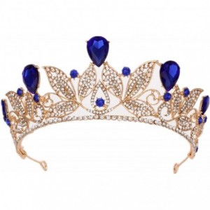 Headbands Baroque Drop Rhinestone Crystals Leaves Tiara Crown-5.5" Diameter(A1700) - Blue - CW1884ILZCE $44.48