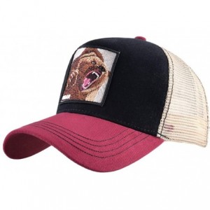 Baseball Caps Unisex Animal Mesh Trucker Hat Snapback Square Patch Baseball Caps - Red Black Bear - CS18MGYYKU0 $30.84