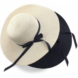 Sun Hats Sun Hats Floppy Foldable Bowknot Large Wide Brim Straw Women's Hats Summer Beach Cap UV Protection - Beige - C918NKL...