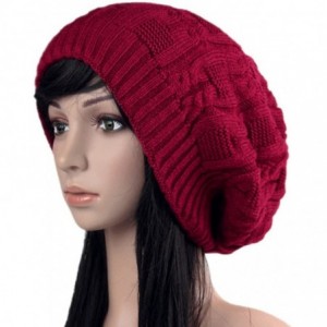 Skullies & Beanies Women's Pile Knitted Cap Hat Bonnet Winter Knit Crochet Ski Hat - Wine Red - CN12N9HLALZ $39.47