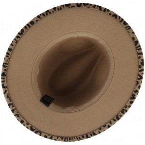 Fedoras Women's Vintage Leopard Print Fedora Wool Hat Wide Brim Panama Trilby Wool Felt Hat with Band - Khaki - CW18XMTLW0M $...