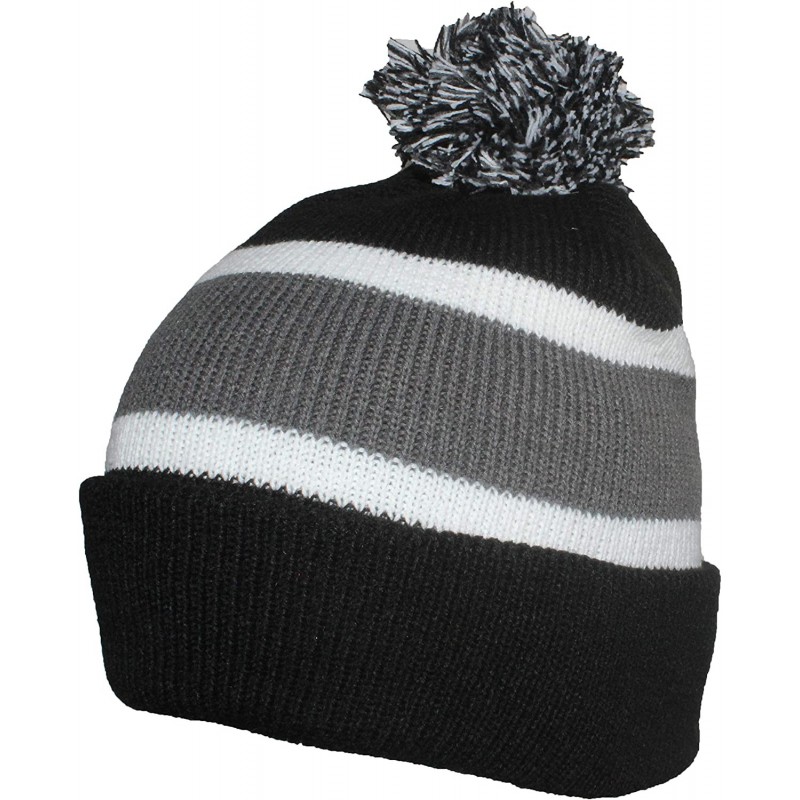 Skullies & Beanies Quality Cuffed Cap with Large Pom Pom (One Size)(Fits Large Heads) - Black/Darkgray - C211J4LWUSD $21.53