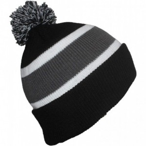Skullies & Beanies Quality Cuffed Cap with Large Pom Pom (One Size)(Fits Large Heads) - Black/Darkgray - C211J4LWUSD $21.53
