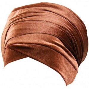 Skullies & Beanies Women Solid Color Velvet Muslim Stretch Turban Hat Chemo Cap Visor Head Scarf Wrap Sleeping Cap - Coffee -...
